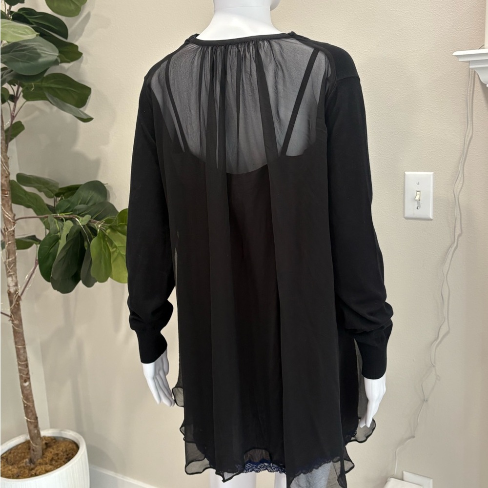 Sacai Luck Black Sheer Silk Mixed Tunic Sweater Dress Womens Size 2 M V-Neck - Picture 6 of 15